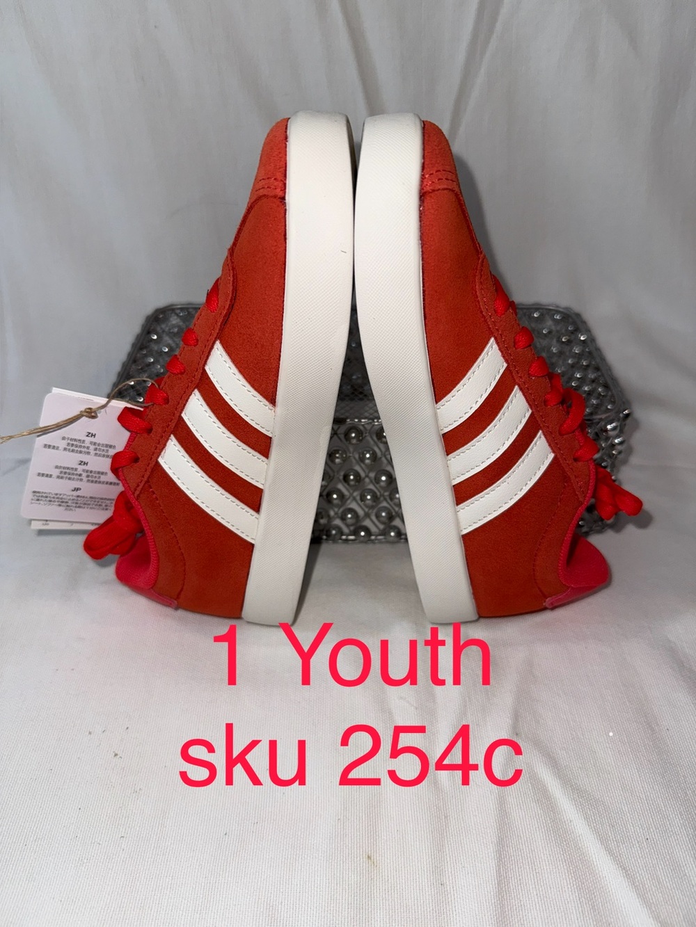 Adidas 1 Youth Red Suede Sneakers with White Stripes